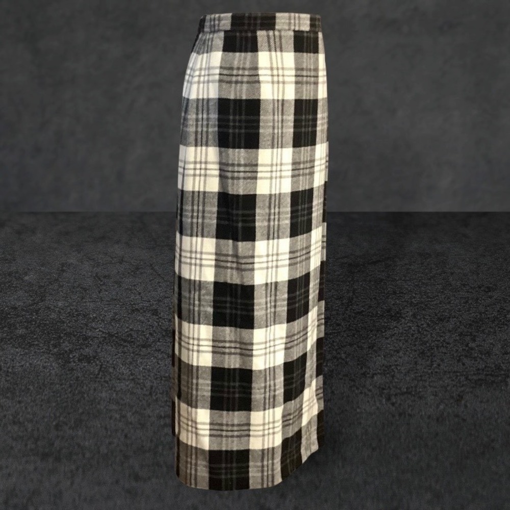 Evan-Picone Vintage W/B Plaid Wool Blend Maxi Wrap Skirt Women's 14 Career